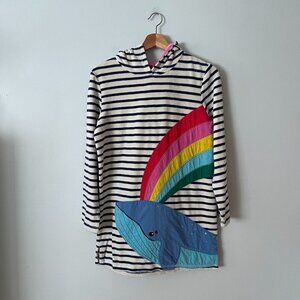 Mini Boden Towelling Hooded Beach Swim Cover Up Striped Whale Youth Size 13-14Y